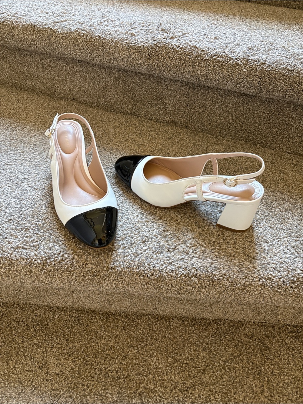 Kelly & Katie Two-Tone Slingback Block Heels - Black & White